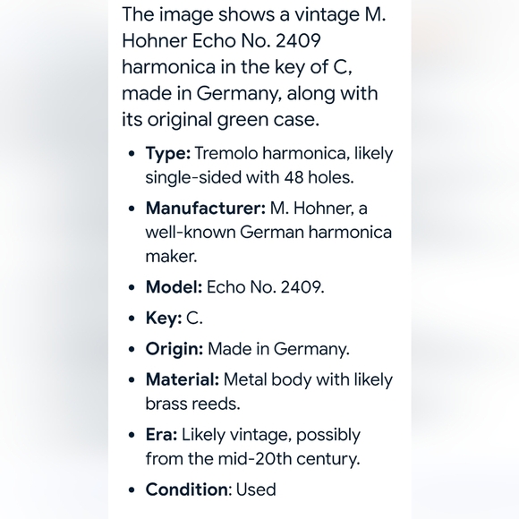 Vintage Hohner Echo Harmonica Silver Metal Body Original Green Carry Case Music - Picture 10 of 10